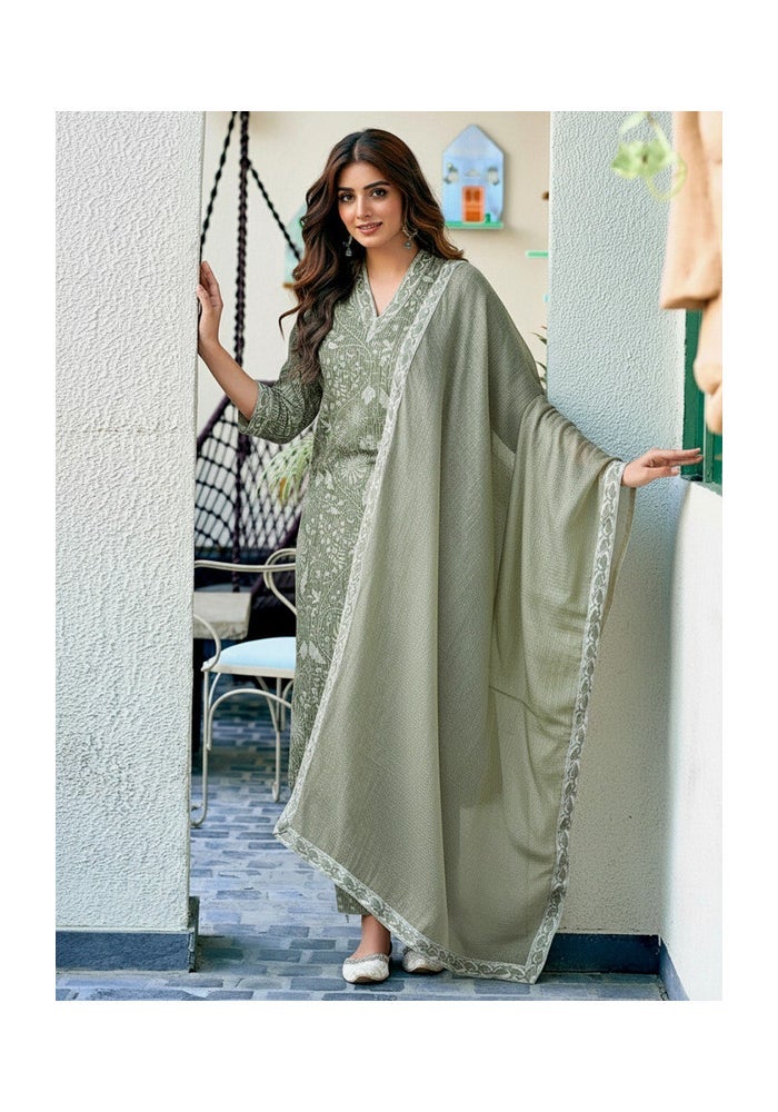 Malishka Export Rayon Printed Straight Kurta Pant With Dupatta for Women - Image 1